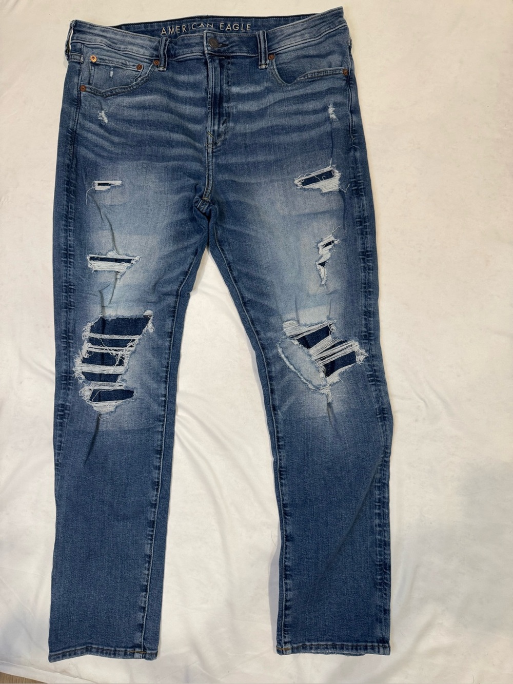American Eagle AirFlex+ Jeans Mens 36x32 Distressed Ripped Stretch Denim Blue